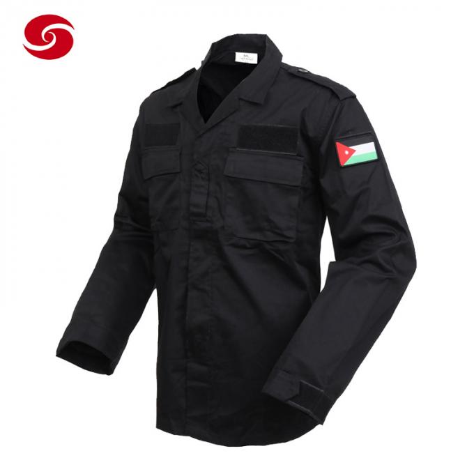 Μακρύ ομοιόμορφο πουκάμισο φρουράς ασφάλειας αστυνομίας μανικιών μαύρο